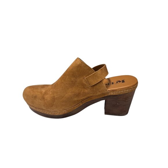 Korks Womens Tan Suede Platform Block Heel Mules With Adjustable Strap - Picture 8 of 10